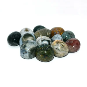 Polished Ocean Jasper Tumbled Stones Wholesale in mixed green, cream, brown and red tones
