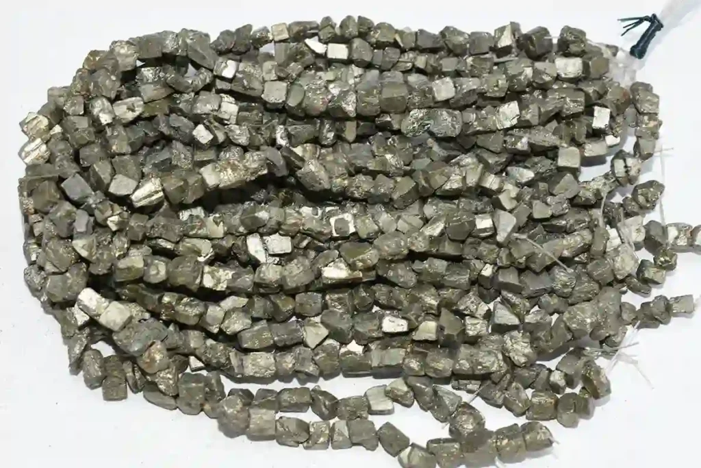 Pyrite Stone Benefits with rough crystal chip beads for jewelry making