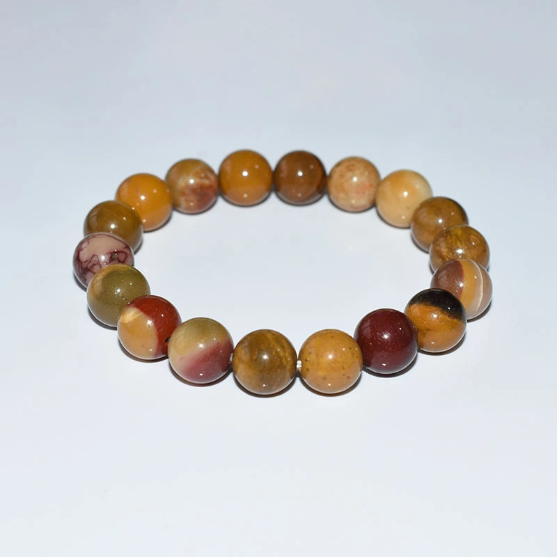 Mookaite Jasper Bracelet Wholesale with 10mm round beads in mixed golden yellow and burgundy