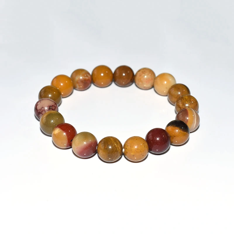 Mookaite Jasper Bracelet Wholesale with 12mm polished round beads in yellow and deep red