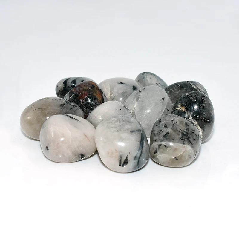 Tumbled Tourmalinated Quartz Wholesale – 20–30 mm polished stones with black tourmaline inclusions