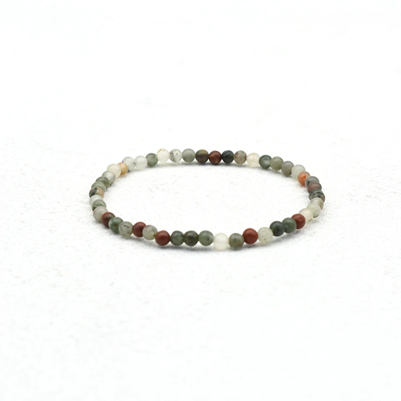African Bloodstone Bracelet Wholesale with 4mm round beads in mixed green, gray, and reddish tones