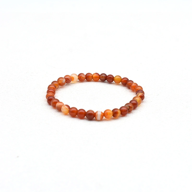 Carnelian Bracelet Wholesale with 4mm round red and orange banded agate beads