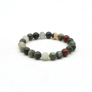 African Bloodstone Bracelet Wholesale with 8mm round beads in green, gray, and red tones