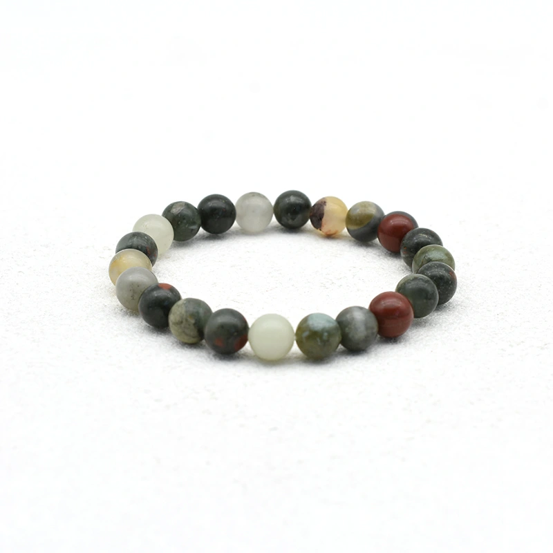 African Bloodstone Bracelet Wholesale with 8mm round beads in green, gray, and red tones