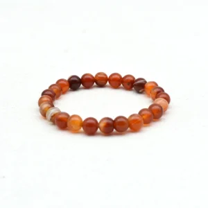 Carnelian Bracelet Wholesale with 8mm round red banded agate beads on a white background