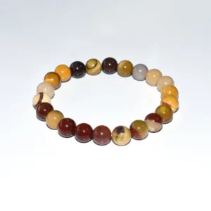 Mookaite Jasper Bracelet Wholesale with 8mm polished beads in yellow, cream, and dark red