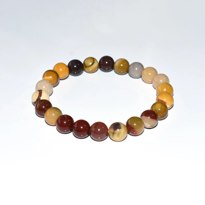 Mookaite Jasper Bracelet Wholesale with 8mm polished beads in yellow, cream, and dark red