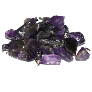 Amethyst Pendant Wholesale – group of natural raw amethyst pendants with varied shapes and purple shades