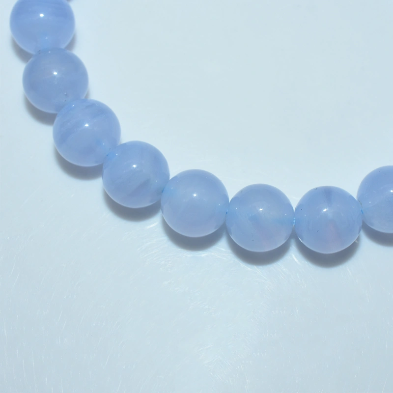 Blue Lace Agate Bracelet Wholesale close-up showing pale blue beads and white banding