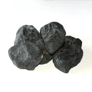 Rough Black Tourmaline Wholesale – three natural black tourmaline chunks on a white background