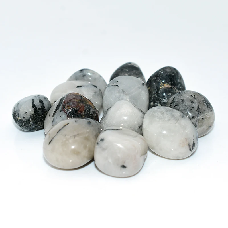 Tumbled Tourmalinated Quartz Wholesale – close-up of quartz clarity and black inclusion patterns