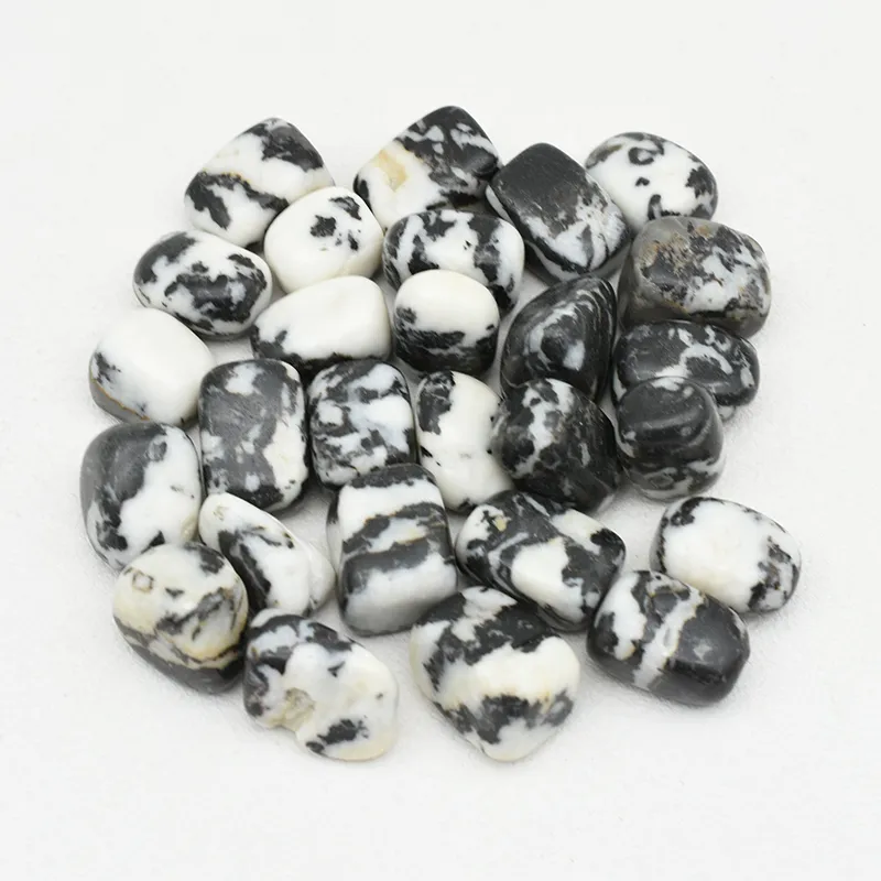 Zebra Jasper Tumbled Stone Wholesale – top view of a group of black and white polished stones